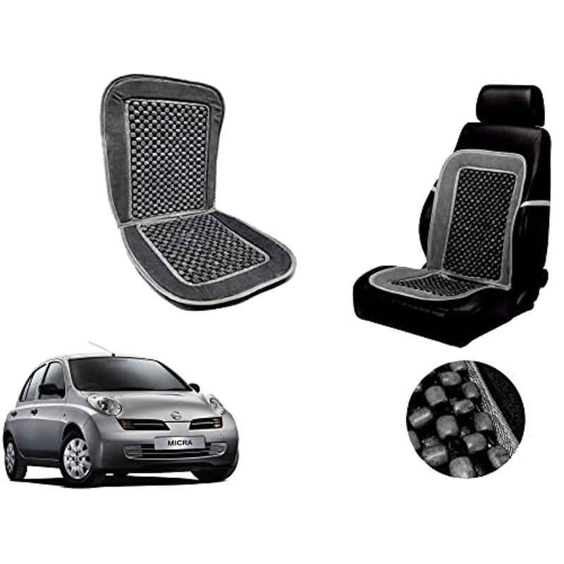 Auto Pearl PU, Velvet & Wooden Beads Grey Rectangular Seat Cushion for Nissan Micra