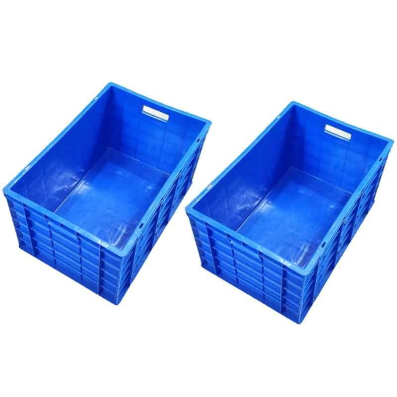 Xela 011 60x40x32cm Plastic Blue Multipurpose Heavy Duty Portable Crate, (Pack of 2)