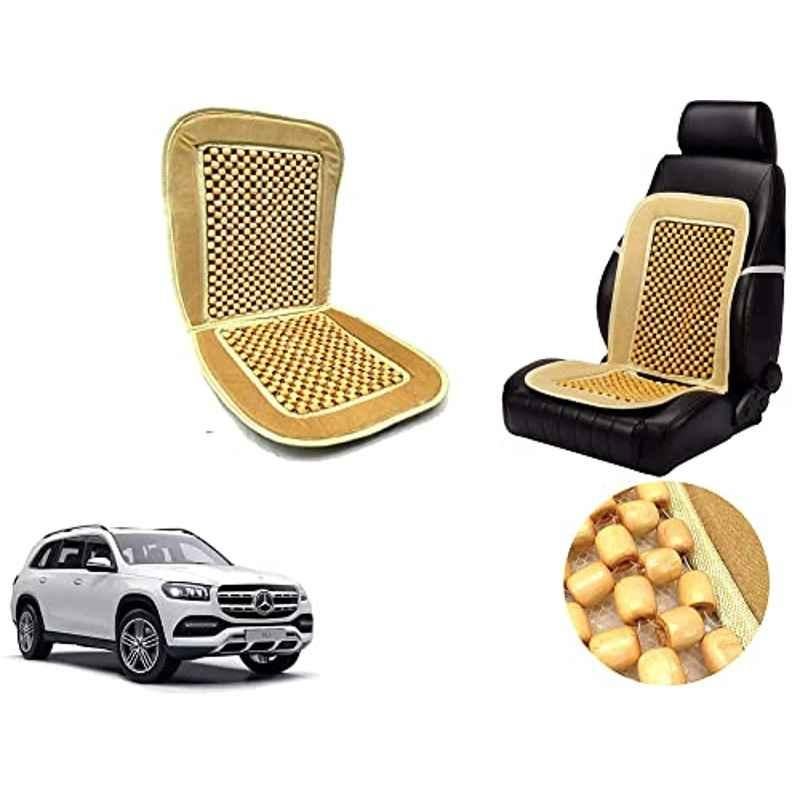 Auto Pearl PU, Velvet & Wooden Beads Beige Rectangular Seat Cushion for Mercedes Benz GLS