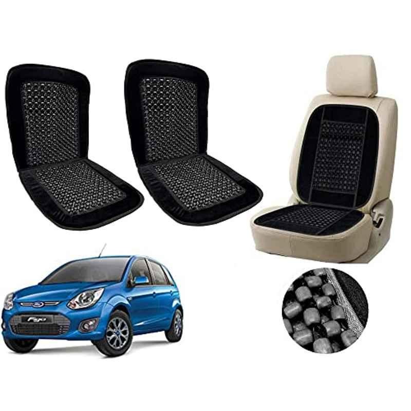 Auto Pearl PU, Velvet & Wooden Beads Black Rectangular Seat Cushion for Ford Figo Type-2 (Pack of 2 )