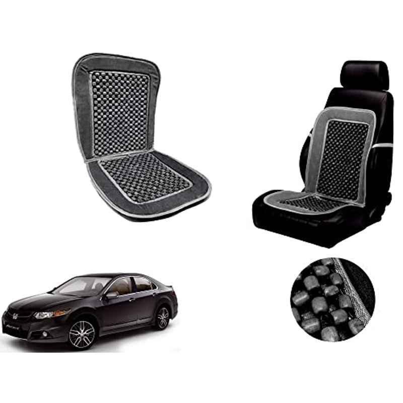 Auto Pearl PU, Velvet & Wooden Beads Grey Rectangular Seat Cushion for Honda Accord