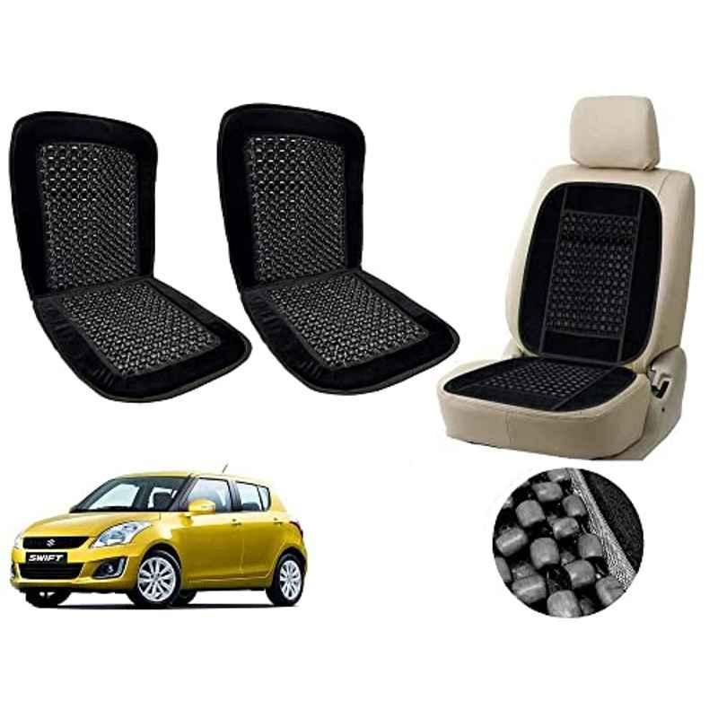 Auto Pearl PU, Velvet & Wooden Beads Black Rectangular Seat Cushion for Maruti Suzuki Swift Type-4 (Pack of 2 )