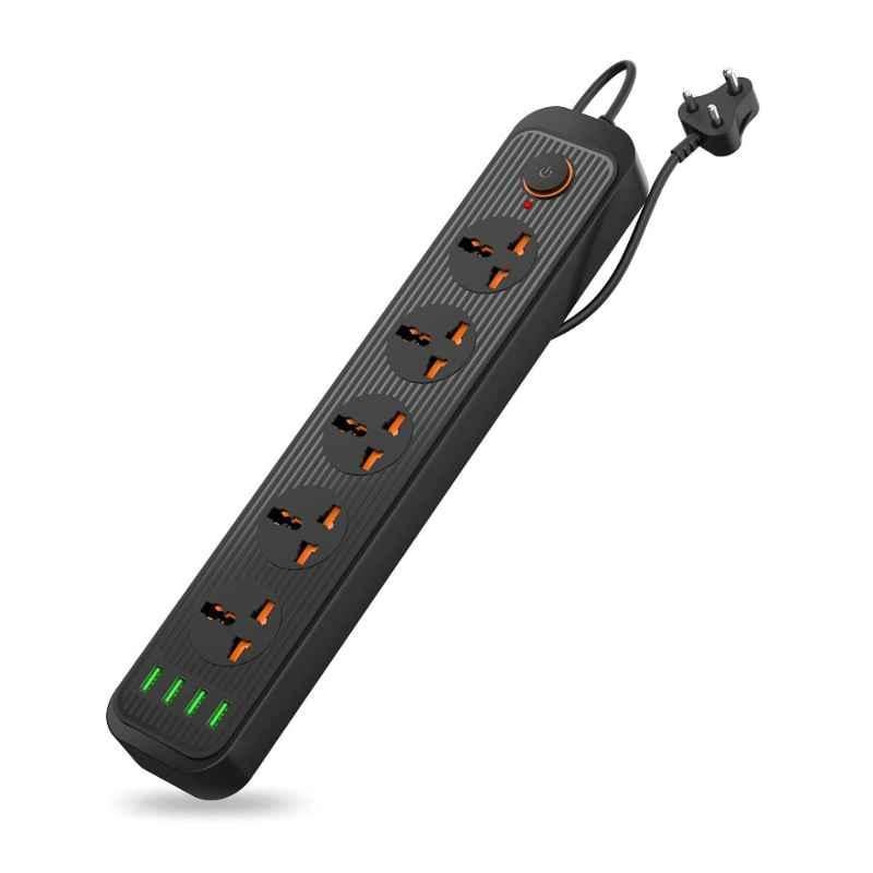 Portronics Power Plate 10  6A 240 VAC 1500W Black 4 Power Sockets Power Converter with 3 M Long Power Cable, POR 1626