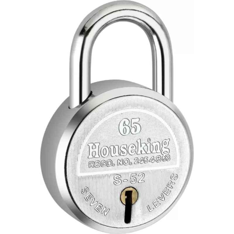 Houseking S-52 65mm Steel & Brass Silver Double Locking Padlock with 3 Keys