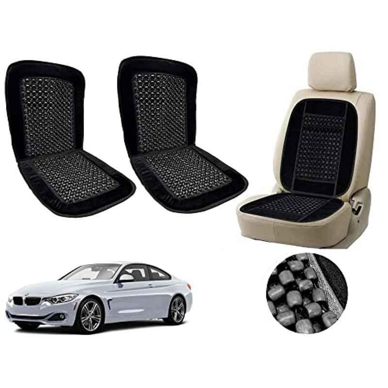 Auto Pearl PU, Velvet & Wooden Beads Black Rectangular Seat Cushion for BMW 4 Series (Pack of 2 )
