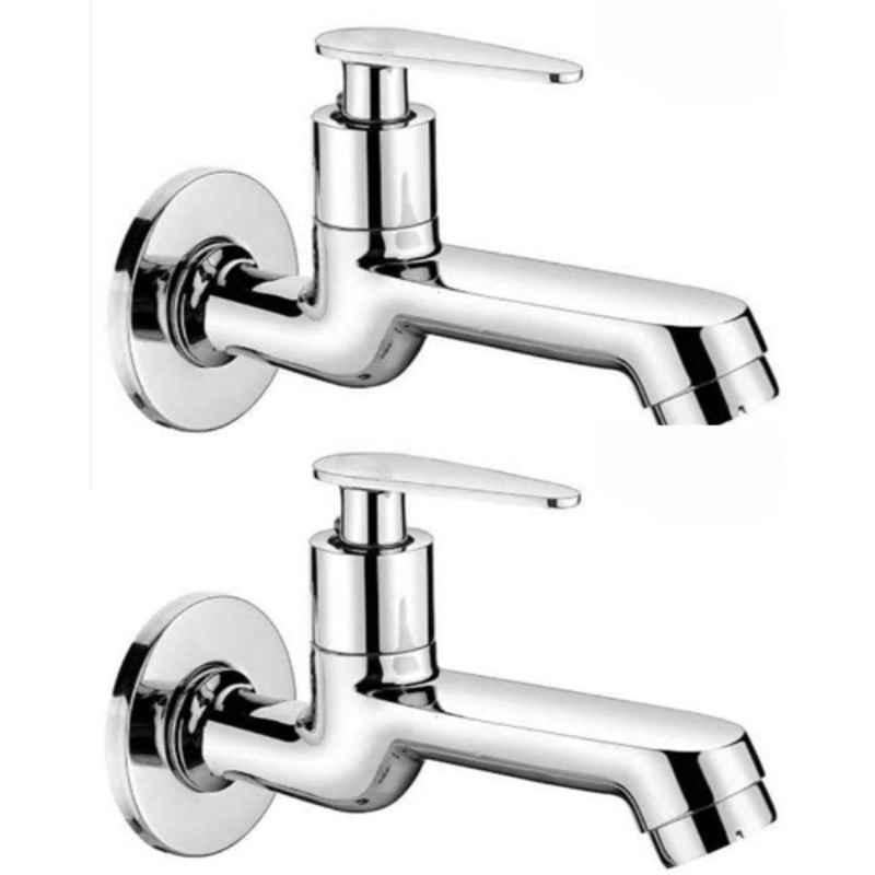 Neelkund Pan Brass Silver Chrome Finish Long Body Bib Tap (Pack of 2)