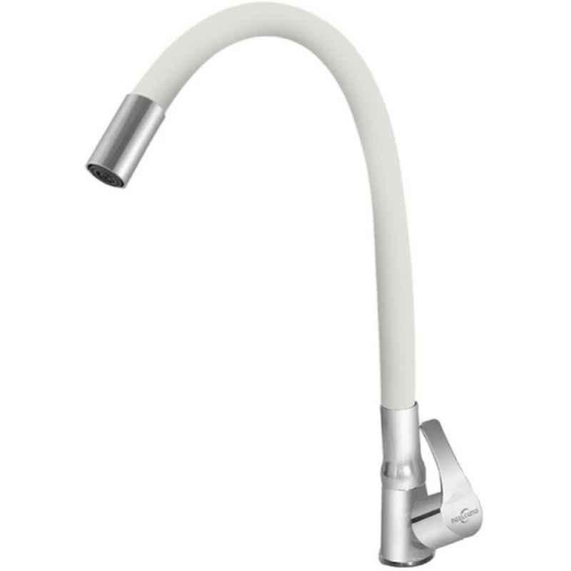 Neelkund Topaz Brass White Chrome Finish Flexible Swan Neck Pillar Tap with 360 deg Swivel Spout for Kitchen & Wash Basin