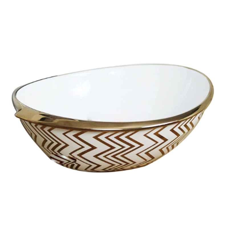 Bassino Art 41x32x14.5cm Ceramic White & Rose Gold Wash Basin, BTT-1292-J