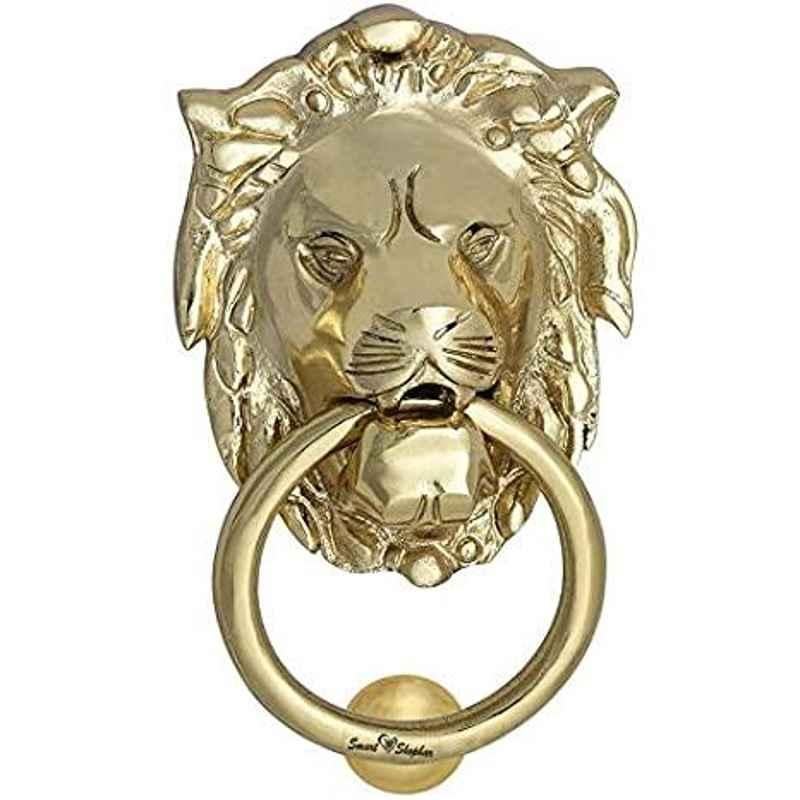Smart Shophar 9 inch Brass Gold Lion Door Knocker Finish, SHA10DK-LION-GL09-P1