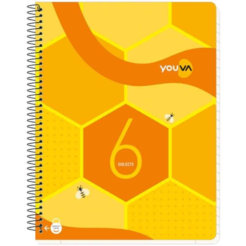 Navneet Youva Regular Size 300 Pages Assorted Colour 6 Subject Single Line Spiral Bound Notebook, 22563