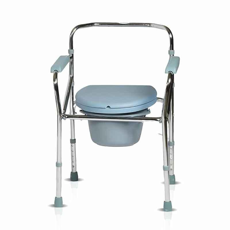 VMS Careline 75kg Steel Chrome Portable Foldable Commode Wheelchair, VWE-1053