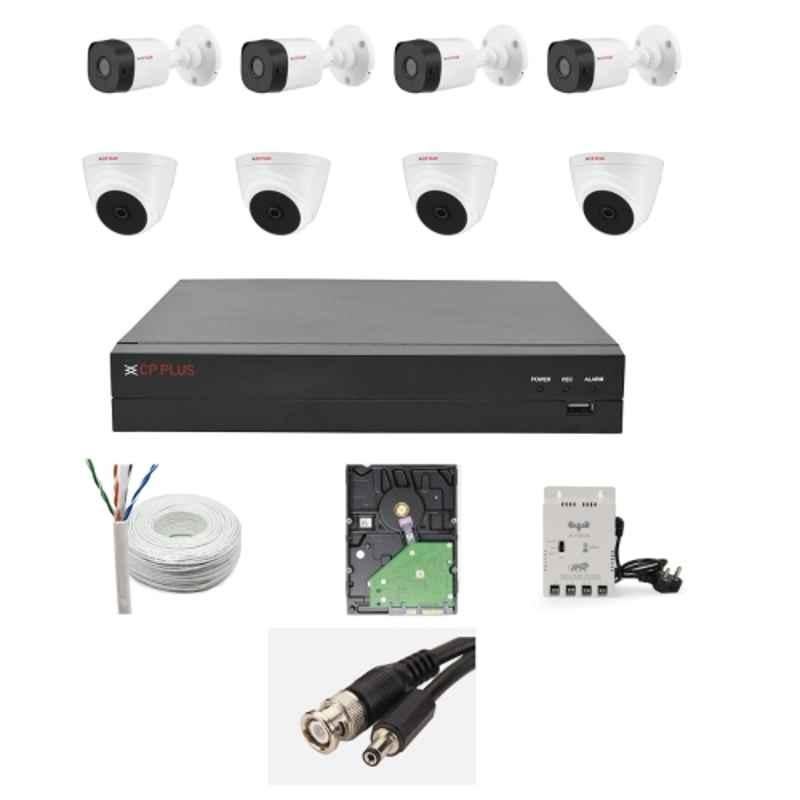 CP Plus 2.4MP Full HD 8 Channel DVR with Built in Audio MIC, 4 Pcs Outdoor, 4 Pcs Indoor White Camera, 2TB HDD, 8 Ch SMPS & CCTV Cable Combo Kit