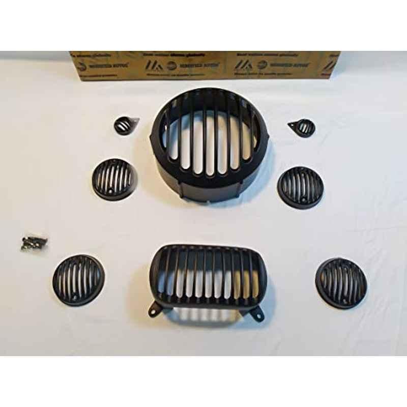 Modified Autos 8 Pcs Black Headlight Grill-Frames-Jalli Heavy Set Protection In Royal Enfield Electra
