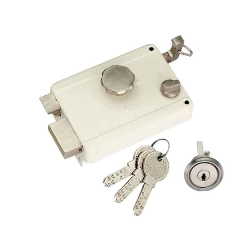 Smart Shophar 3.5x6 inch Brass & Steel Ivory Goal Rim Latch Lock Colour with Ultra 3 Keys, SLK18MD-GOAL-UKIV04-P1