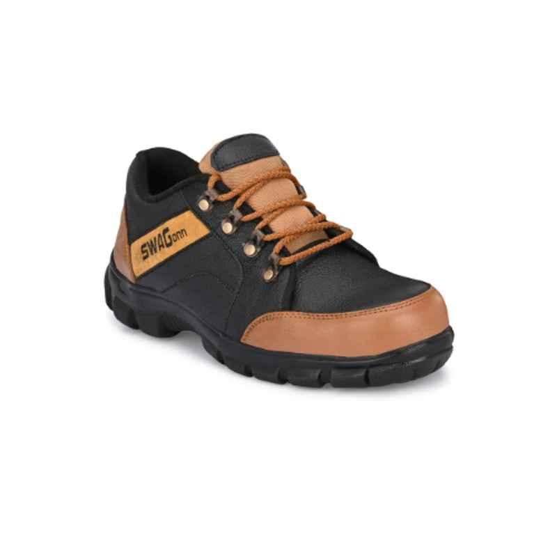 Hundo P Leather Steel Toe Black Work Safety Shoes, Size: 9, WW-111