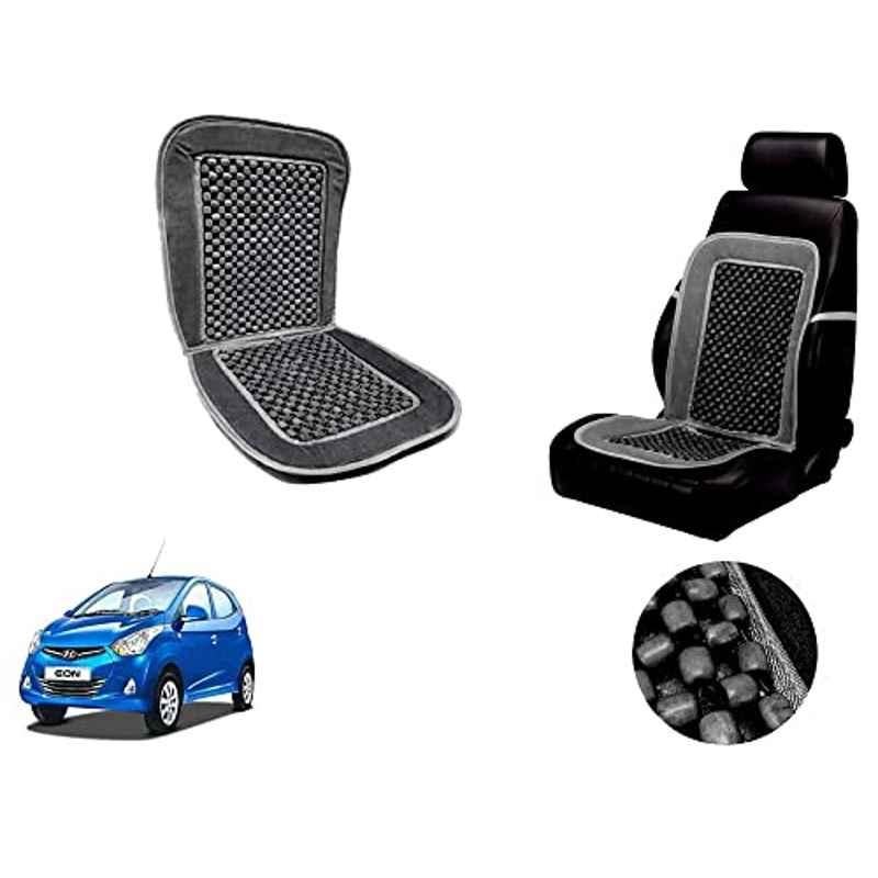 Auto Pearl PU, Velvet & Wooden Beads Grey Rectangular Seat Cushion for Hyundai Eon