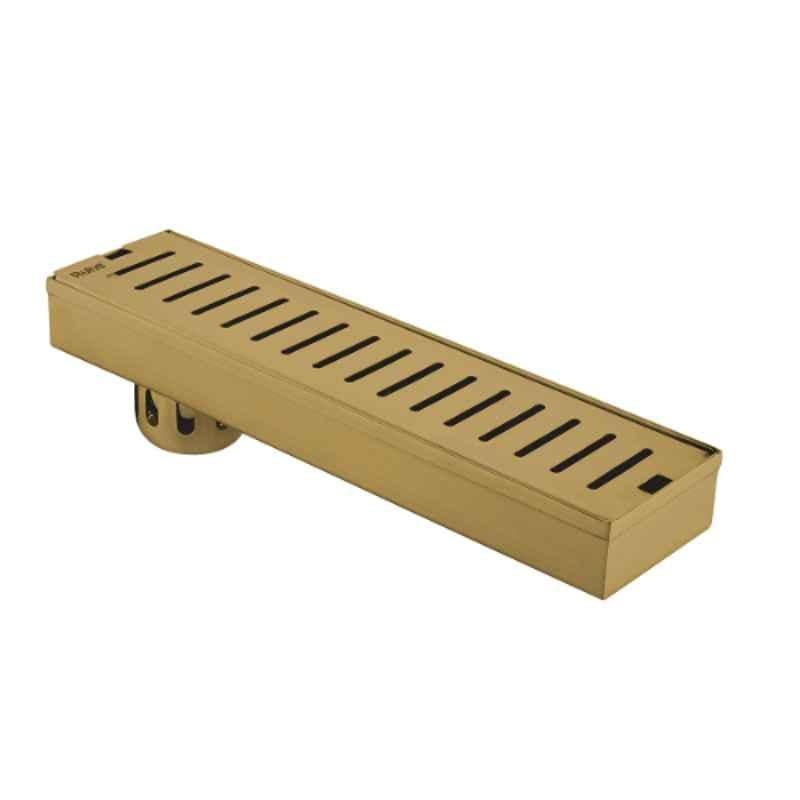 Ruhe 12x3 inch Stainless Steel 304 Yellow Gold PVD Coated Vertical Shower Drain Channel, 16-0117-01