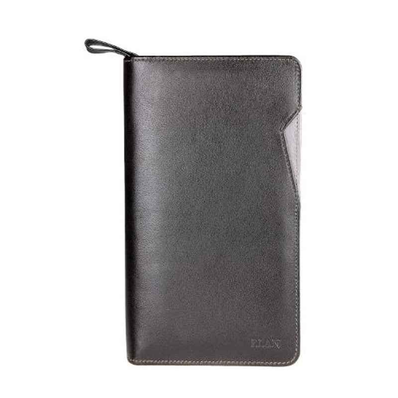 Elan 7 Slots Leather Black Zip Travel Wallet, EX-4247-BL