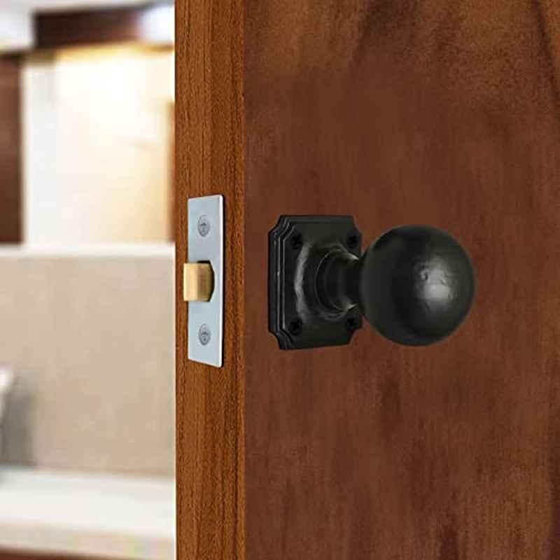 Screwtight 2.3 inch Iron Black Powder Coated Round Mortise Door Knob Set