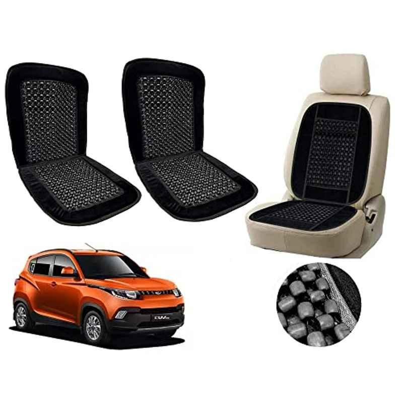 Auto Pearl PU, Velvet & Wooden Beads Black Rectangular Seat Cushion for Mahindra KUV 100 (Pack of 2 )