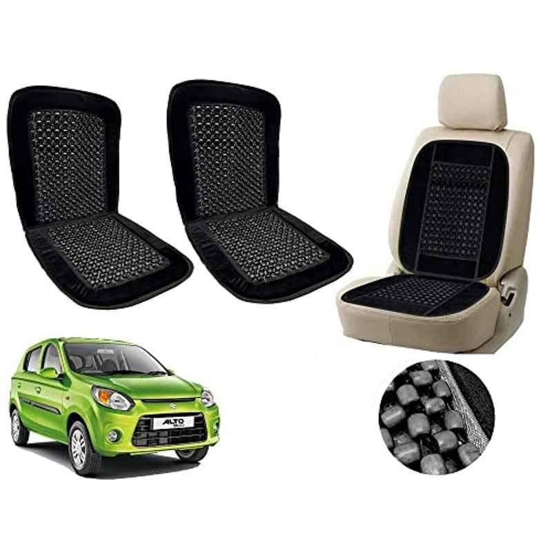Auto Pearl PU, Velvet & Wooden Beads Black Rectangular Seat Cushion for Maruti Suzuki Alto 800 2019 (Pack of 2 )