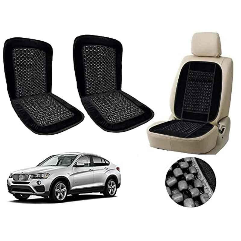 Auto Pearl PU, Velvet & Wooden Beads Black Rectangular Seat Cushion for BMW X4 (Pack of 2 )