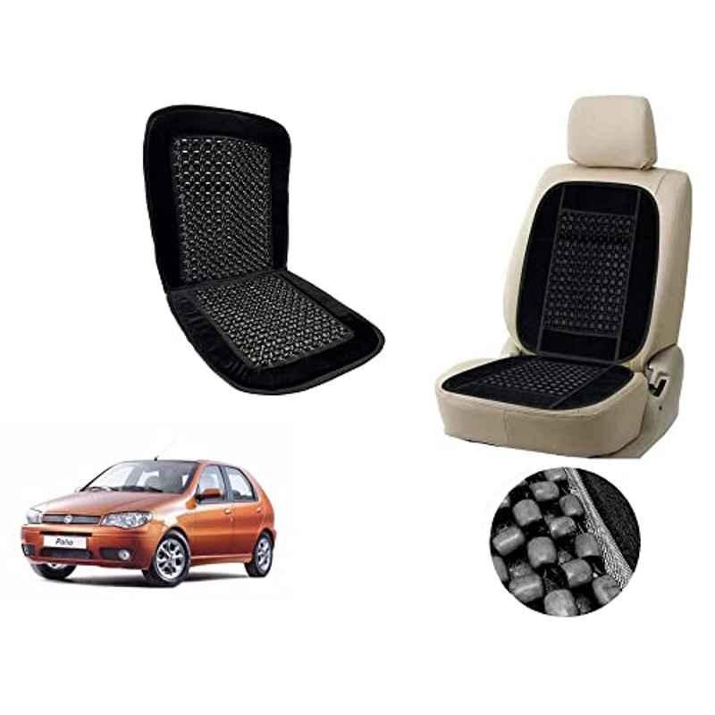 Auto Pearl PU, Velvet & Wooden Beads Black Rectangular Seat Cushion for Fiat Palio