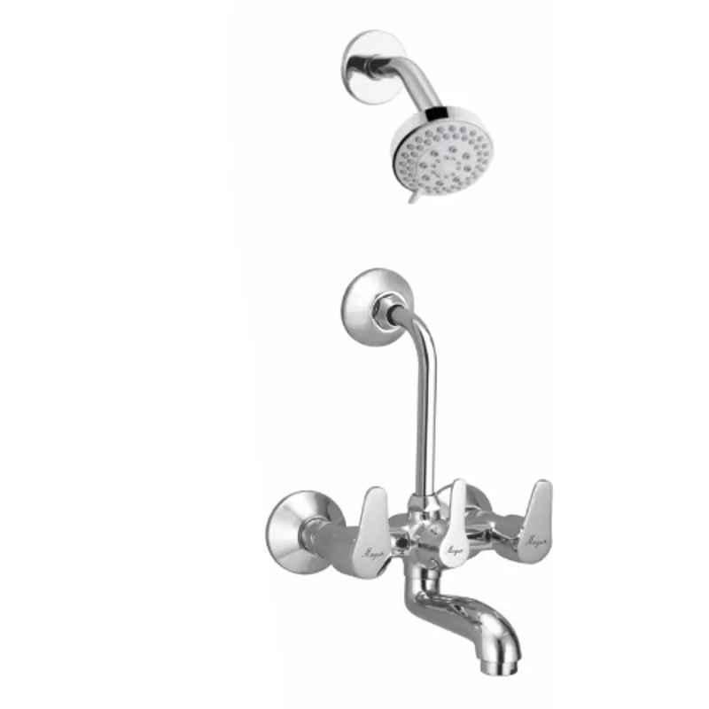 Mayur Ocich Trendy 2 Pcs Brass Chrome Plated Silver Wall Mixer Bathroom Set with Multiflow Shower