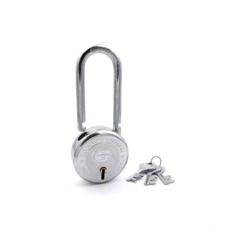 Harrison 65mm 8 Lever Mild Steel Bright Chrome Polished Finish Round Padlock with 3 Keys, T-26LS-0245