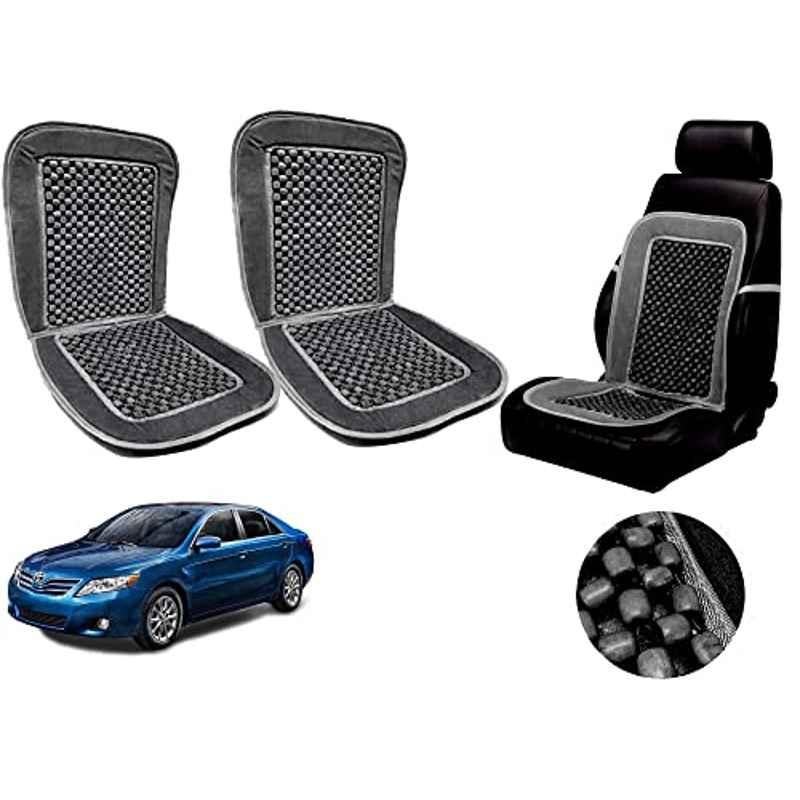 Auto Pearl PU, Velvet & Wooden Beads Grey Rectangular Seat Cushion for Toyota Camry (Pack of 2 )