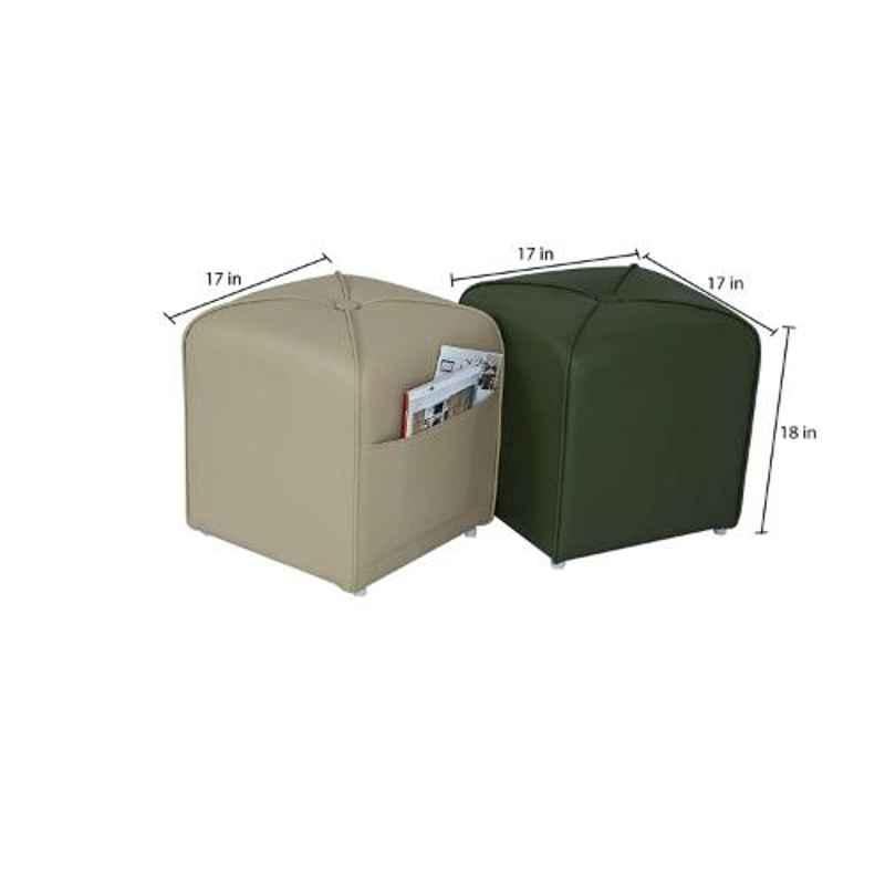 Muebles Casa 2Pcs Berit & Beige Green Meranti Wood Pouffe, MFMMG006