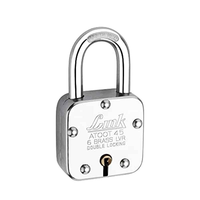 Link 45mm Steel Double Locking Hardened Shackle Padlock with 5 Brass Levers, 3 Keys & Free Keychain, Atoot 45
