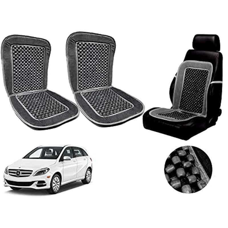 Auto Pearl PU, Velvet & Wooden Beads Grey Rectangular Seat Cushion for Mercedes B-Class (Pack of 2 )