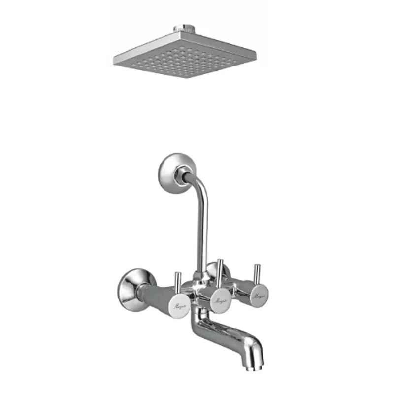 Mayur Ocich Flaro 2 Pcs Brass Wall Mounted Chrome Plated Bend Pipe Wall Mixer with 6 inch Rainshower Set