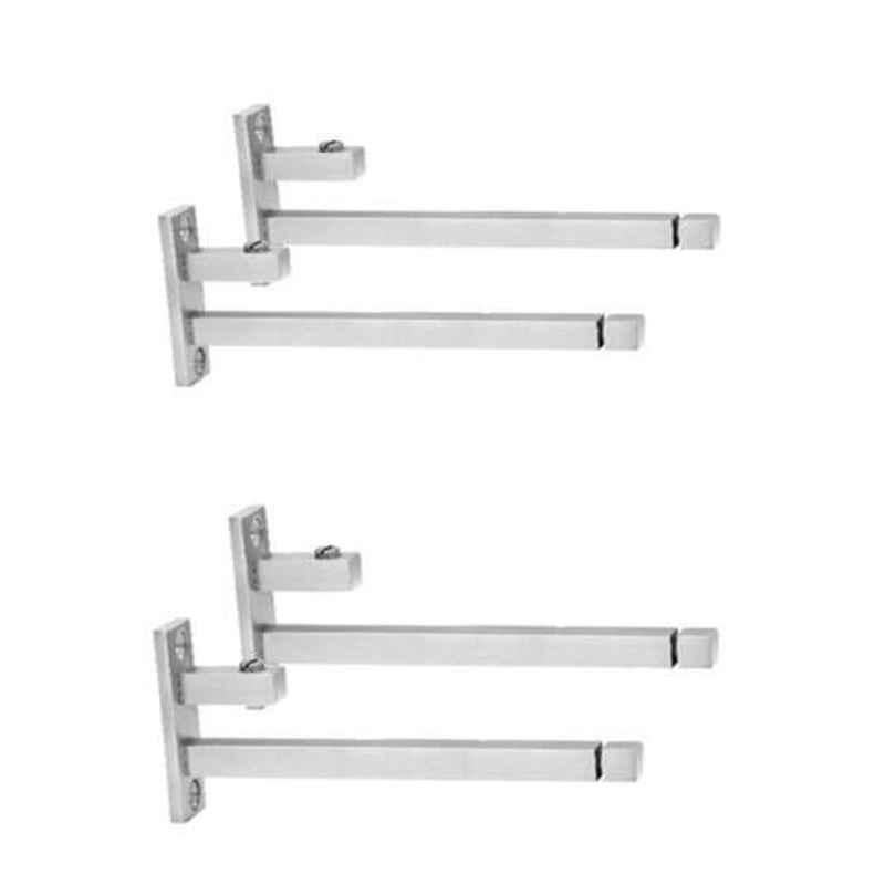 Smart Shophar 10 inch Stainless Steel Silver F Type Square Glass Shelf Bracket 10mm Set, SHA40SB-FTYS-10SL10-S2 (Pack of 2)