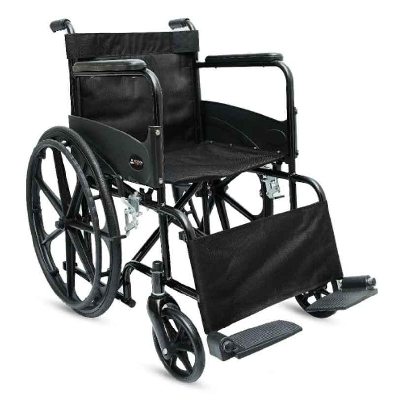 Arcatron Mobility 100kg Mild Steel Powder Coated Black Foldable Wheelchair with X-Frame, FSS101
