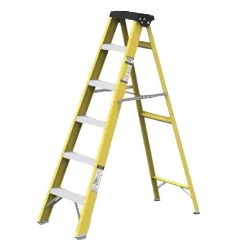 Alnico 150kg 6 Steps Fiber Glass Electric Shock Resistant Proof & Aluminium Yellow Foldable Ladder with Platform, FRP-06
