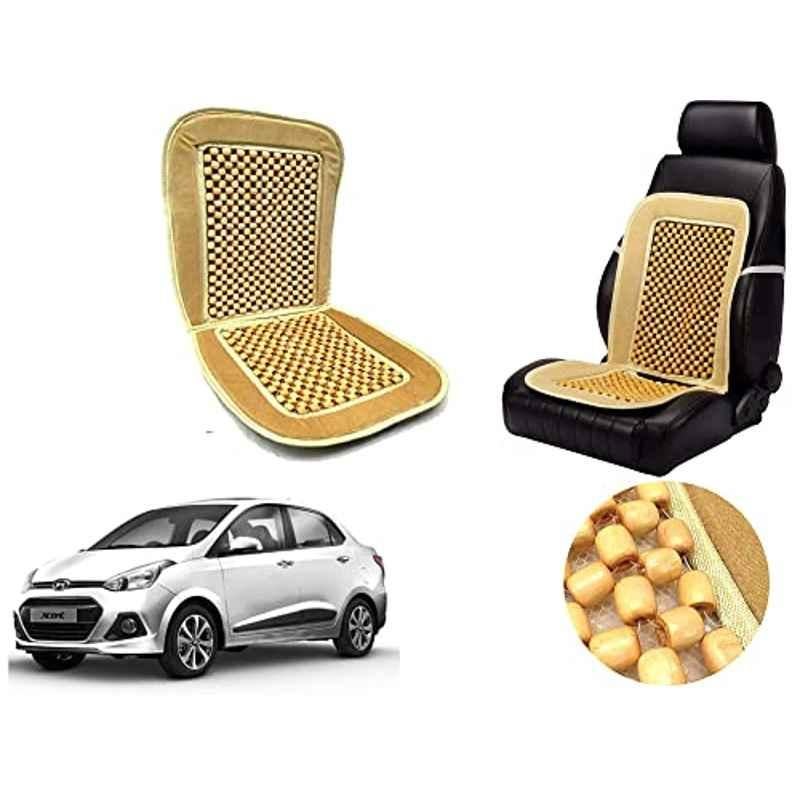 Auto Pearl PU, Velvet & Wooden Beads Beige Rectangular Seat Cushion for Hyundai Xcent 2016