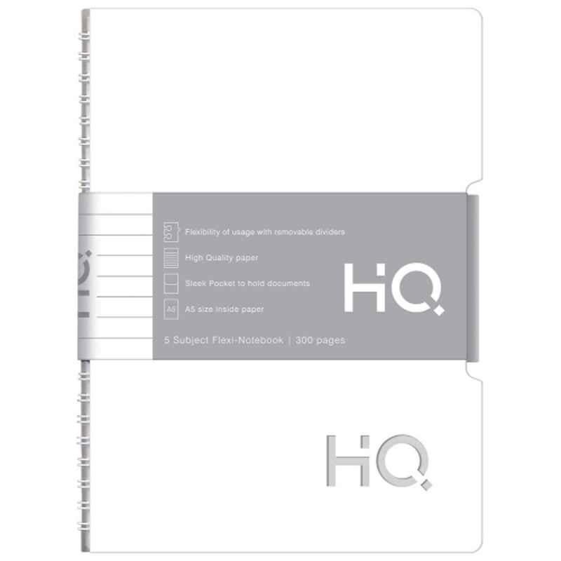 Navneet HQ A5 300 Pages White Single Line Wiro Bound Five Subject Notebook, 27015