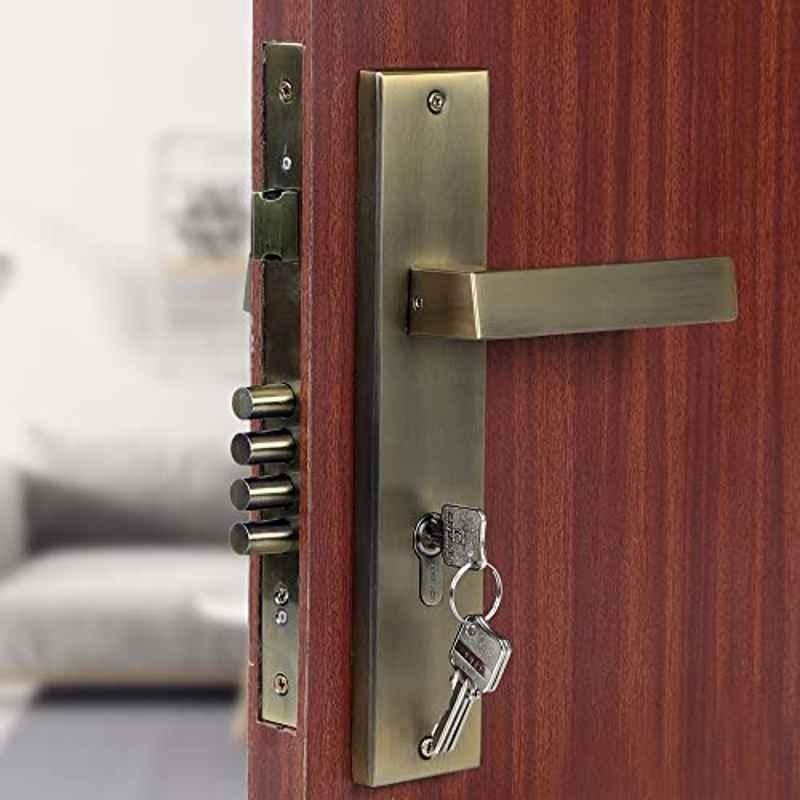 Voltizi 10 inch Stainless Steel 304 Antique Brass Finish Cylindrical Plate Mortise Door Lock Handle Set, LB-10003