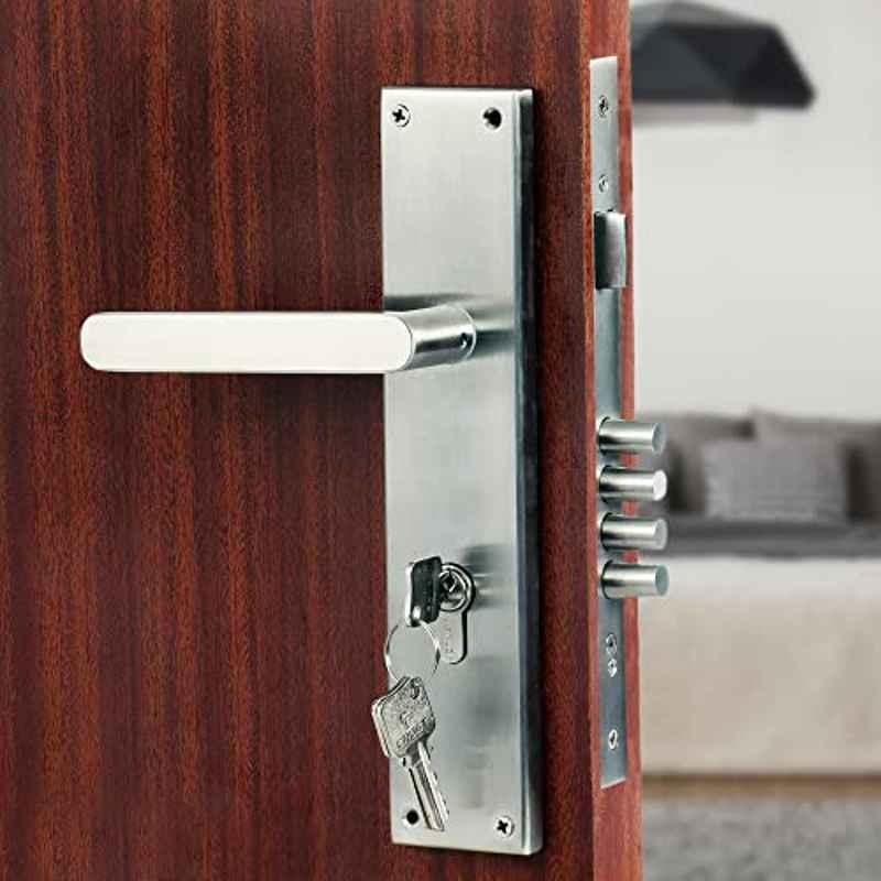 Saze 10 inch Stainless Steel Matt Finish Cylindrical Plate 4 Bullet Pin Mortise Door Lock Handle Set with 3 Computer Keys, Mg304