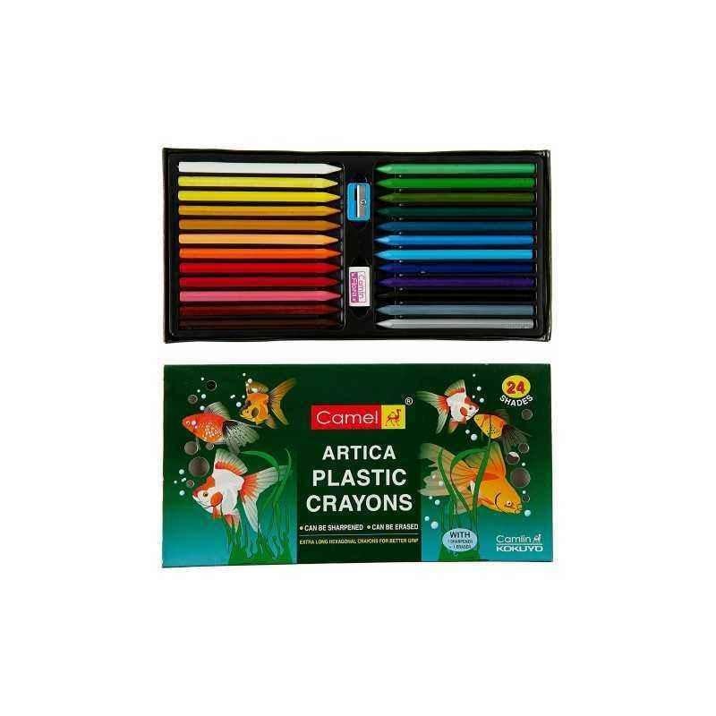 Camlin 24 Shade Plastic Crayons, 4433543 (Pack of 10)