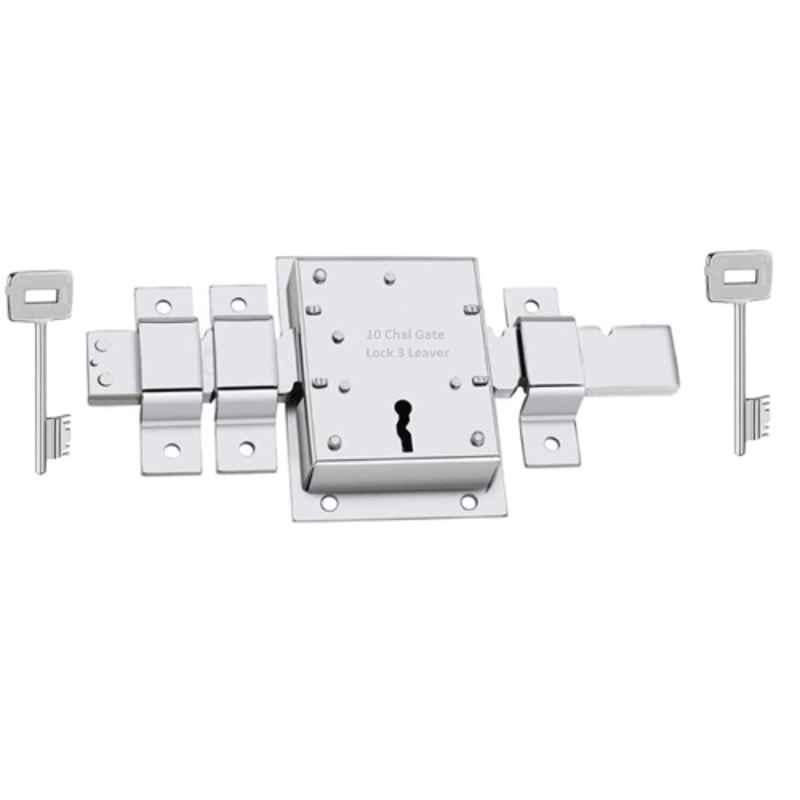 Zigzag 10 Chal Silver Shutter Lock with Extra 2 CP Key, 3 Lever, Both Side Inter Lock, MGL01SS
