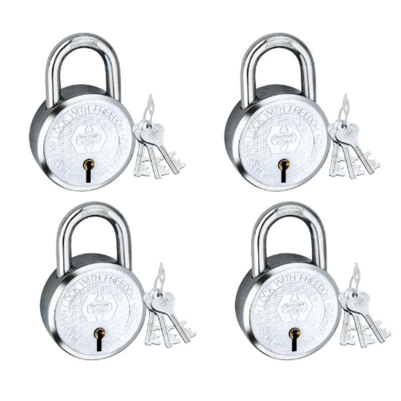 Harrison 70mm 7 Lever Mild Steel Bright Chrome Polished Finish Round Padlock with 3 Keys, T-26-0279 (Pack of 4)
