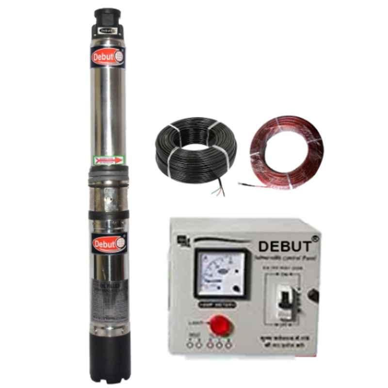 Debut 1.5HP 12 Stage Pure Copper Oil Filled Submersible Pump Set with Control Panel, 30m Cable & 30m Safety Wire, Head: 120-170 ft