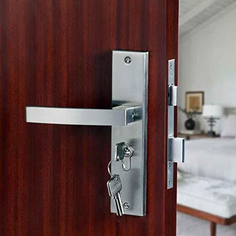 Saze 8 inch Stainless Steel Matt Finish Cylindrical Plate Mortise Door Lock Pull Handle Set with 3 Computer Keys, Mg308
