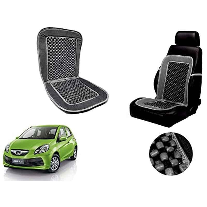 Auto Pearl PU, Velvet & Wooden Beads Grey Rectangular Seat Cushion for Honda Brio