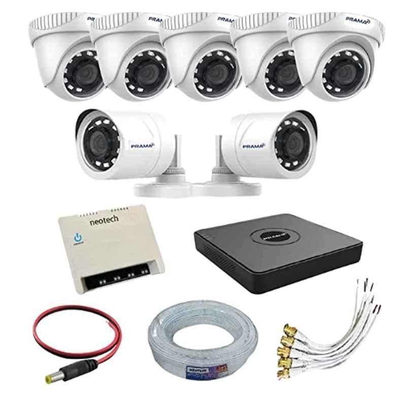 Prama 1MP 2 Pcs Bullet 5 Pcs Dome CCTV Camera Kit with 8 Channel DVR & 70 m Wire