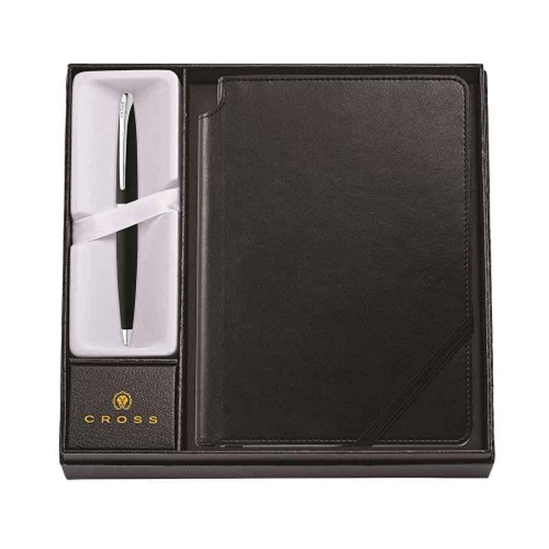 Cross ATX Basalt Black Ink Ballpoint Pen with xxlarge Black Journal Notebook Set, 882-3/1M