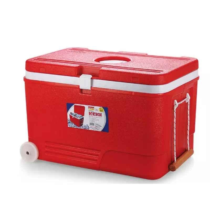 Aristo 110L Red Ice Box with Vent Lid, Tap & Wheel